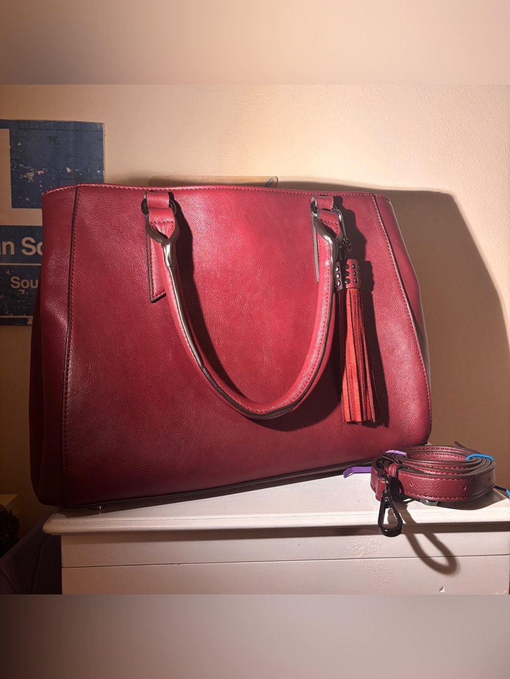INC International Concepts Wine Red Satchel w/ Tassel - Like New